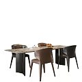 Modern Simple Dining Table and Chair Combination Dining Chair Marble Long Table 3d model