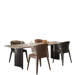 Modern Simple Dining Table and Chair Combination Dining Chair Marble Long Table 3d model
