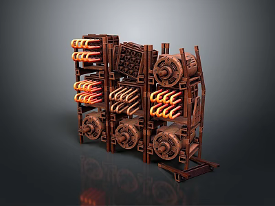 Modern Computer Cooling Components Featuring Multiple Gears Orange Glowing Tubes And Metal Frame 3d model