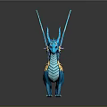 Mythical Blue Dragon Fantasy Game Character With Detailed Wings Purple Gold Accents