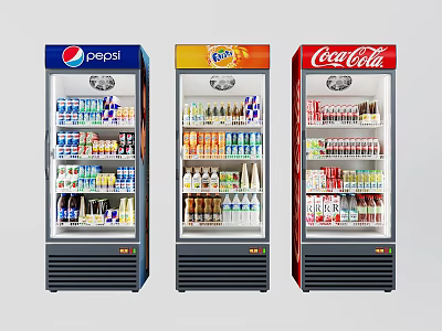 Branded Beverage Display Refrigerators with Pepsi Fanta Coca Cola Drinks Inside 3d model