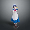 Anime Game Character In Blue Maid Dress With White Apron And Outstretched Hands