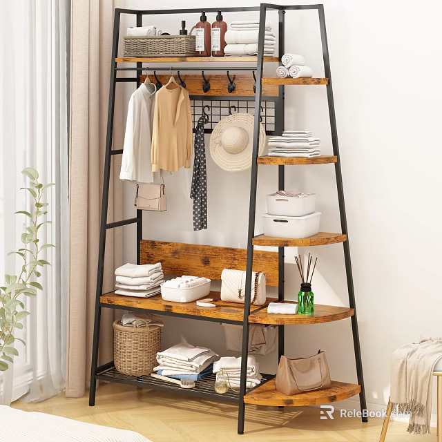 Industrial Clothing Rack With Storage And Hanging Space 3d model 
