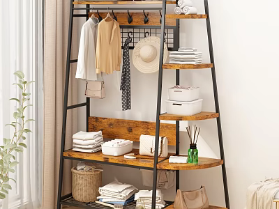 Industrial Clothing Rack With Storage And Hanging Space 3d model