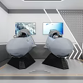 Modern Control Room Interior With Multiple Screens Metal Railings And Lighting