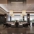 Elegant Modern Chinese Restaurant Interior With Hanging Lamps Sofa Seats And Wooden Floors