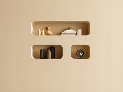 Ornamental Decor Combination In Beige Wall Niches With Sculptures Books Candle Vases And Clock 3d model
