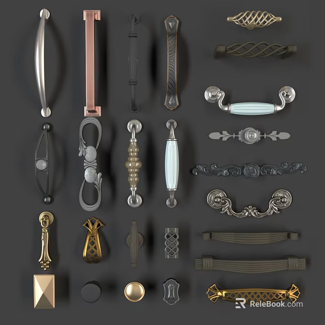 Various Decorative Cabinet And Drawer Handles In Modern Vintage Design Styles 3d model 
