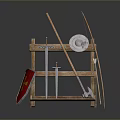 Medieval Style Wooden Weapon Display Rack with Shield Sword Axe and Spears