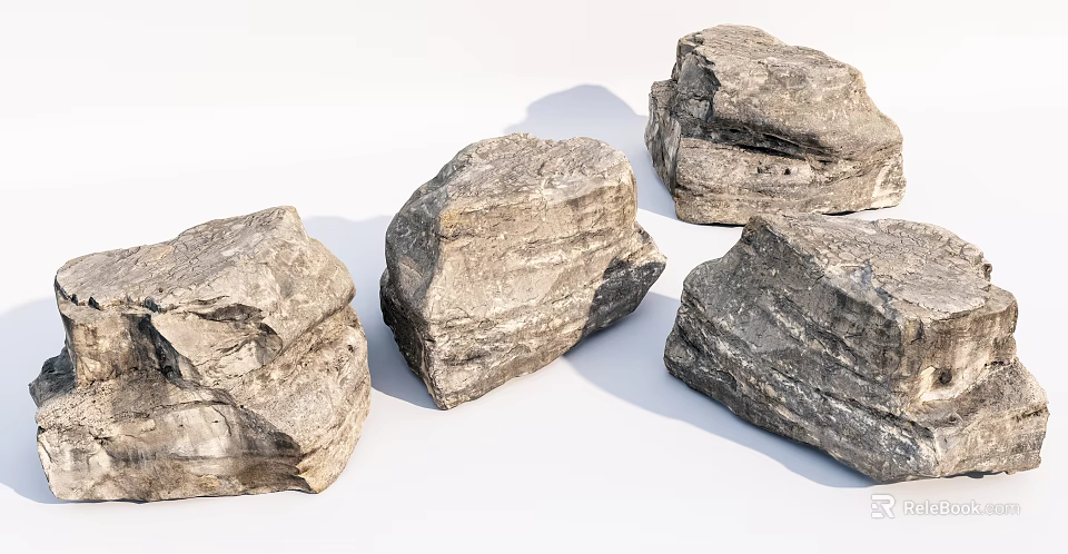 Natural Stone And Wood Decorative Pieces With Rustic Textures And Solid Materials 3d model