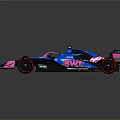 BWT Sponsored Formula Race Car With Blue And Pink Livery And Yellow Helmet