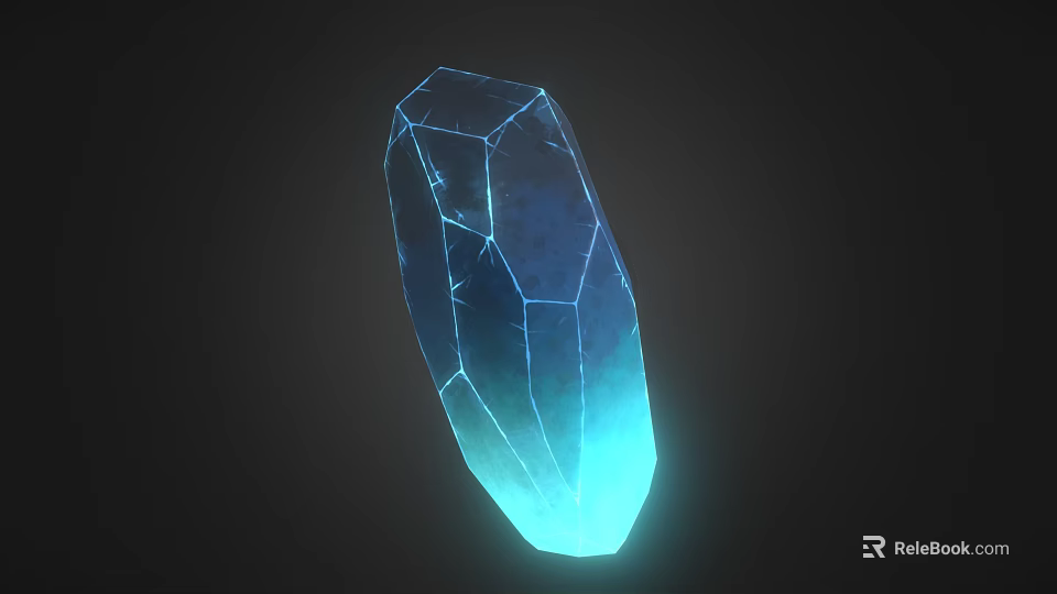 Glowing Blue Polyhedral Crystal with Transparent Facets and Light Effects 3d model