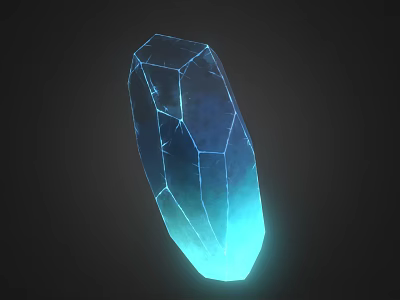 Glowing Blue Polyhedral Crystal with Transparent Facets and Light Effects 3d model