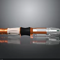 Modern Futuristic Sci-Fi Weapon with Orange White Black Silver Sleek Design and Glowing Green Part