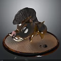 Cartoon Wild Boar Character 3D Model With Brown Bristles Big Eyes Tusks And Circular Base