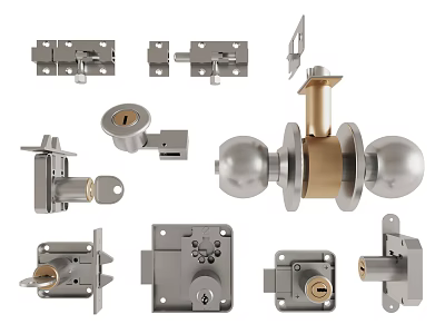 Various Stainless Steel Door Hardware Components Including Hinges Locks And Knobs 3d model