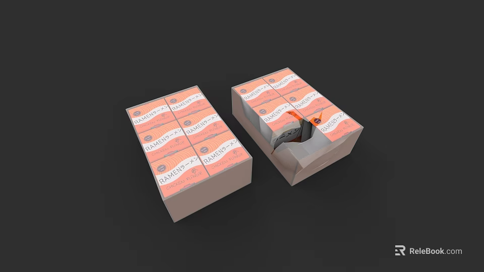 Tasty Snack Food Packaging Boxes With Opened Design Showing Delicious Contents 3d model 