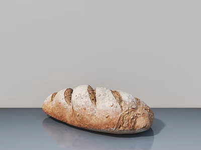 Rustic Artisan Bread With Crusty Surface And Whole Grain Texture On Gray Table 3d model