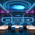 Neon Lit KTV Lounge Interior With Comfortable Sofas LED Screens And Music Ambiance
