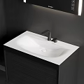 Modern Wall Mounted Washbasin Vanity With Black Cabinet And LED Mirror
