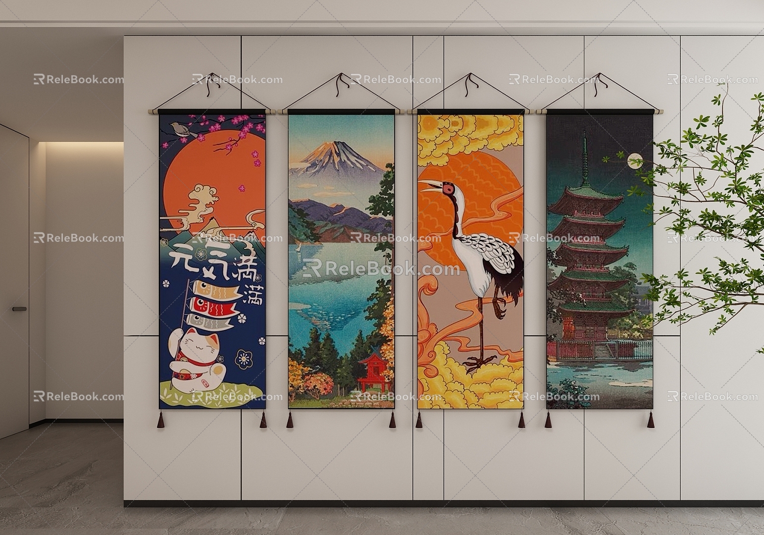 Japanese Decorative Hanging Picture Scroll model