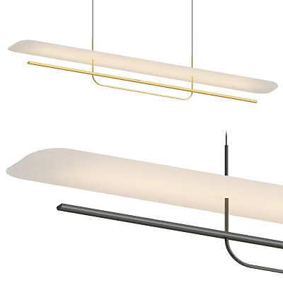 Modern Long Pendant Light With Gold And Black Frame And White Shade 3d model