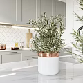 Modern Kitchen Interior With White Cabinets Island Counter And Herringbone Tile Backsplash 3d model