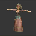 3D Rendered Female Character In Traditional Patterned Dress With Headscarf And Outstretched Arms