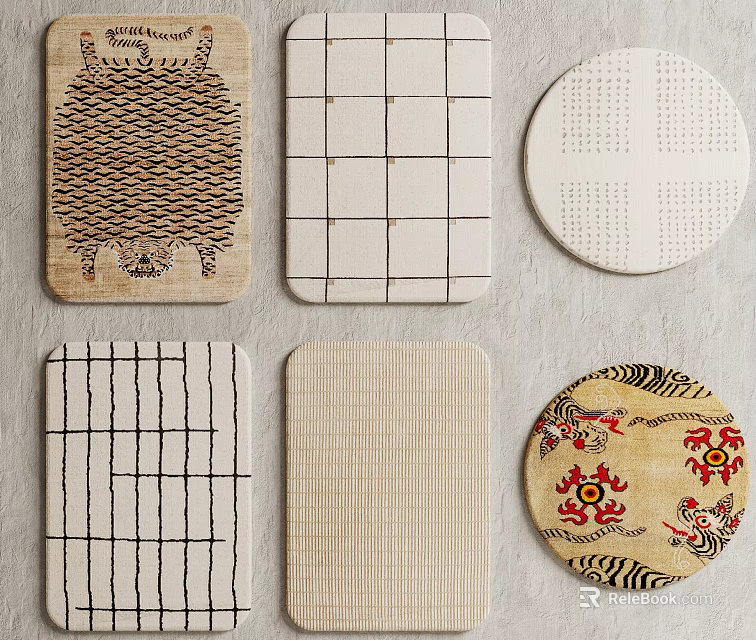Various Designed Square Rugs With Grid Striped Textured And Geometric Patterns 3d model 