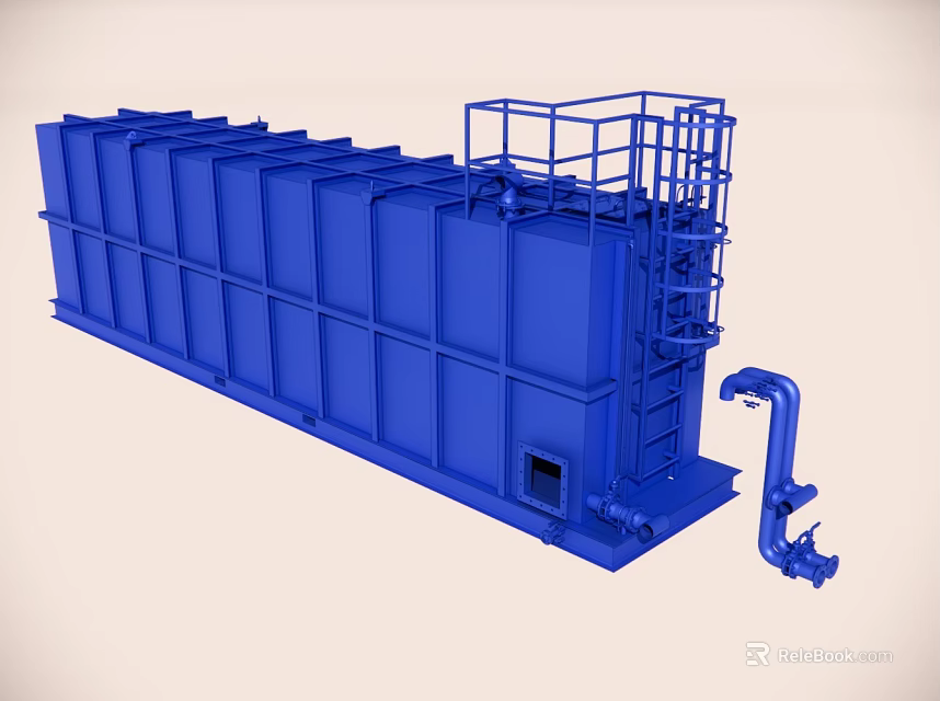 Large Blue Industrial Storage Tank With Metal Structure Ladder And Pipes 3d model 