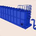 Large Blue Industrial Storage Tank With Metal Structure Ladder And Pipes