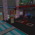 Cartoon Sci Fi Tech Scene With Metal Structures Blue Screens And Glowing Platforms 3d model