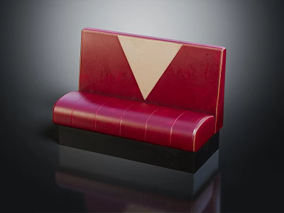 Stylish Red Upholstered Booth Seat With Beige Triangle Backrest Design And Black Base 3d model