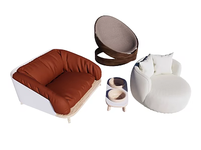 Stylish Comfortable Leisure Chairs With Brown White Upholstery Round Curved Design And Matching Side Table 3d model