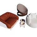 Stylish Comfortable Leisure Chairs With Brown White Upholstery Round Curved Design And Matching Side Table