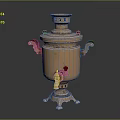 Traditional Decorative Brass Samovar With Dual Handles And Red Accents For Household Use
