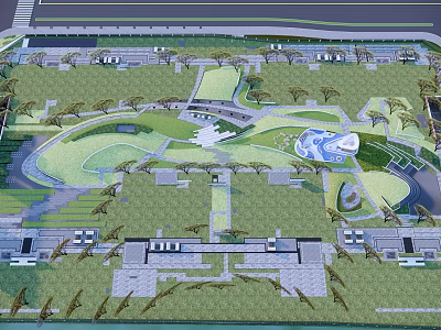 Harmonious Garden Landscape Design with Curved Paths Lush Greenery and Water Features 3d model