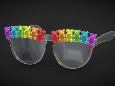 Unique Colorful Bear Shaped Jewelry Decorated On Clear Lens Sunglasses Frame 3d model
