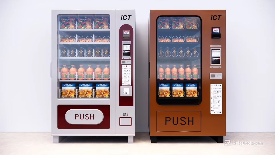 Silver and Brown Commercial Equipment Vending Machines with ICT Brand Push Button Drinks and Snacks 3d model 