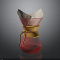 Red Glass Coffee Filter with Yellow Band and White Paper for Home Brewing