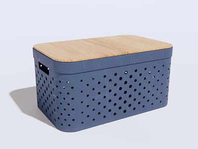 Blue Perforated Stool With Wooden Top For Modern Home Decor 3d model