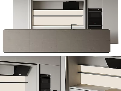 Modern Kitchen Interior With Gray Island Counter White Cabinets And Built In Appliances 3d model