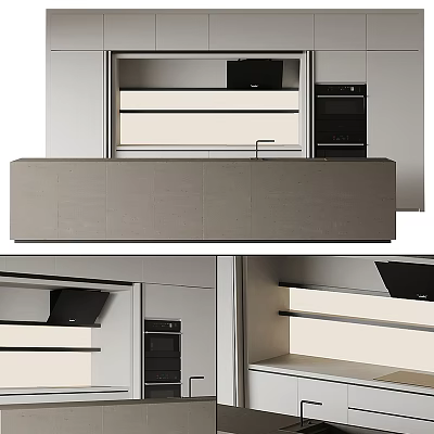 Modern Kitchen Interior With Gray Island Counter White Cabinets And Built In Appliances 3d model
