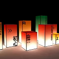 Illuminated Cubes Display With Gradient Colors And Text Like Dream Study Hard 3d model