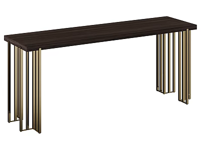 Modern Functional Desk with Dark Wood Top and Gold Metal Legs 3d model