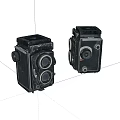 Two Vintage Twin Lens Reflex Cameras Black Classic Digital Camera Bodies On White Background