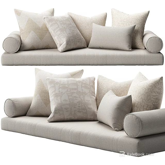 Cozy Sofa With Various Patterned Throw Pillows 3d model 