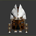 Wooden Sailboat Model With Wheels And White Sails On Dark Background