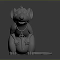 3D Cartoon Mouse Character With Collar And Cane In Gray Rendered Design