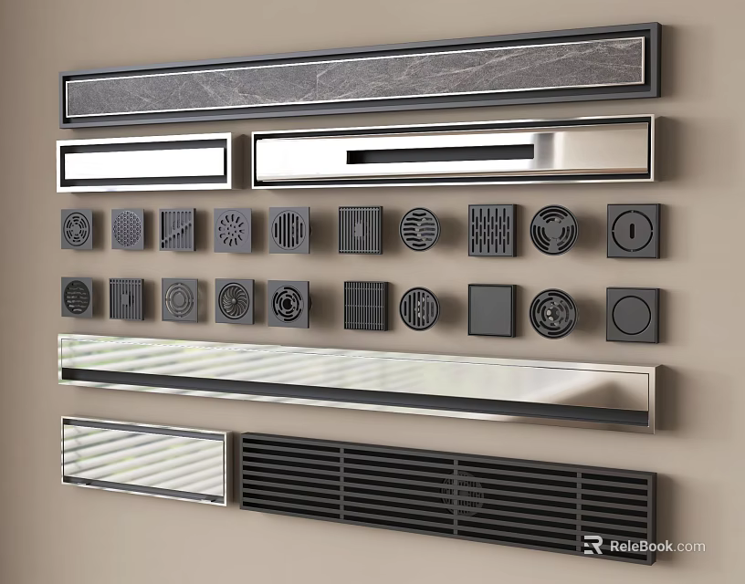 Various Modern Styles Bathroom Accessories Including Floor Drains Drain Covers And Vent Grilles 3d model 